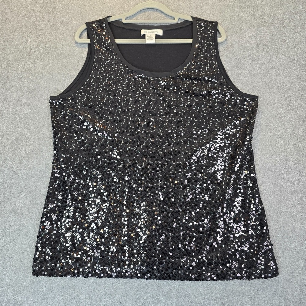 Liz Claiborne Blouse Top Womens XL Multicolor Sequin Detail Round Neck Casual